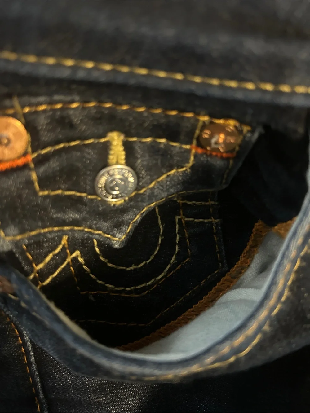 Vintage True Religion Dark Indigo Denim Jeans Contrast Stitching Button Pockets - Picture 10 of 14